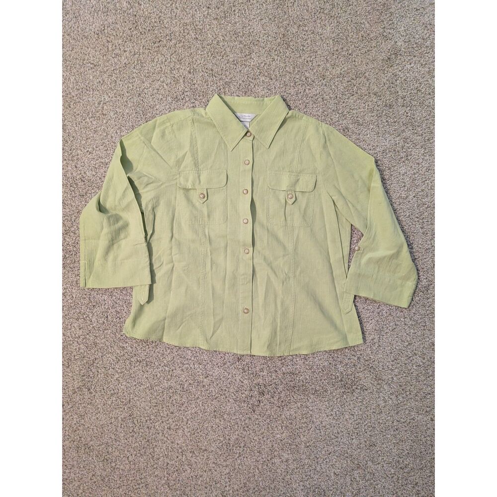 CJ Banks Linen Cotton Button Up Shirt, Lime Green